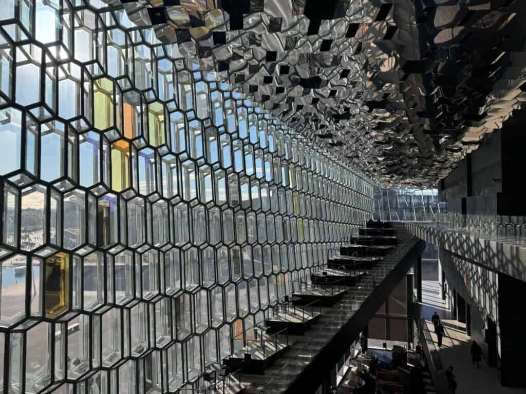 Architectural interior featuring geometric glass