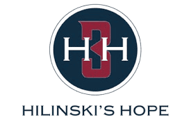 Hilinski's Hope logo featuring a circular HH monogram in navy and white with the organization name below