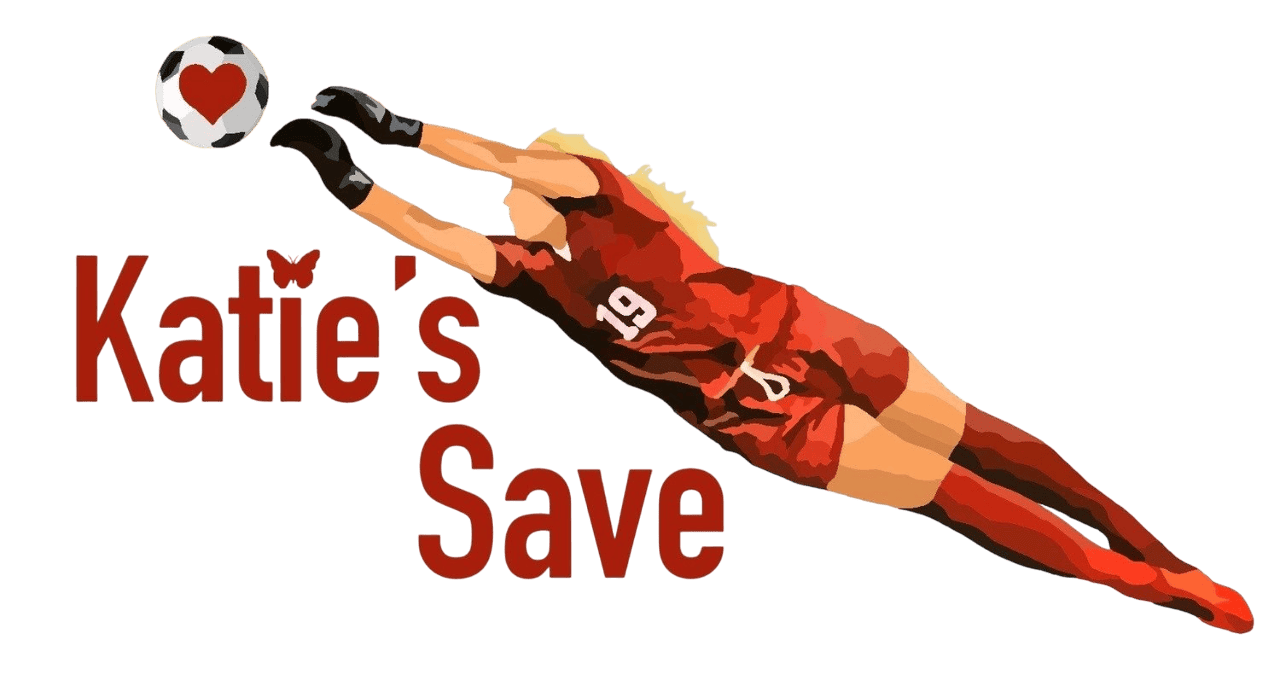 Katie's Save logo featuring a red silhouette of a soccer goalkeeper making a diving save