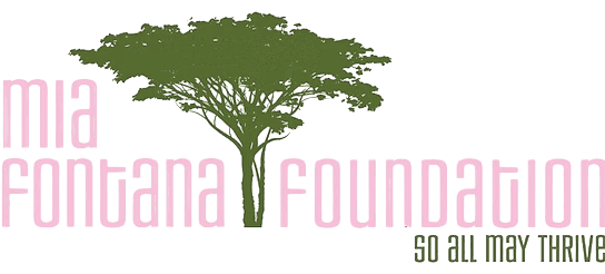 Mia Fontana Foundation logo featuring a green tree silhouette and light pink branding text