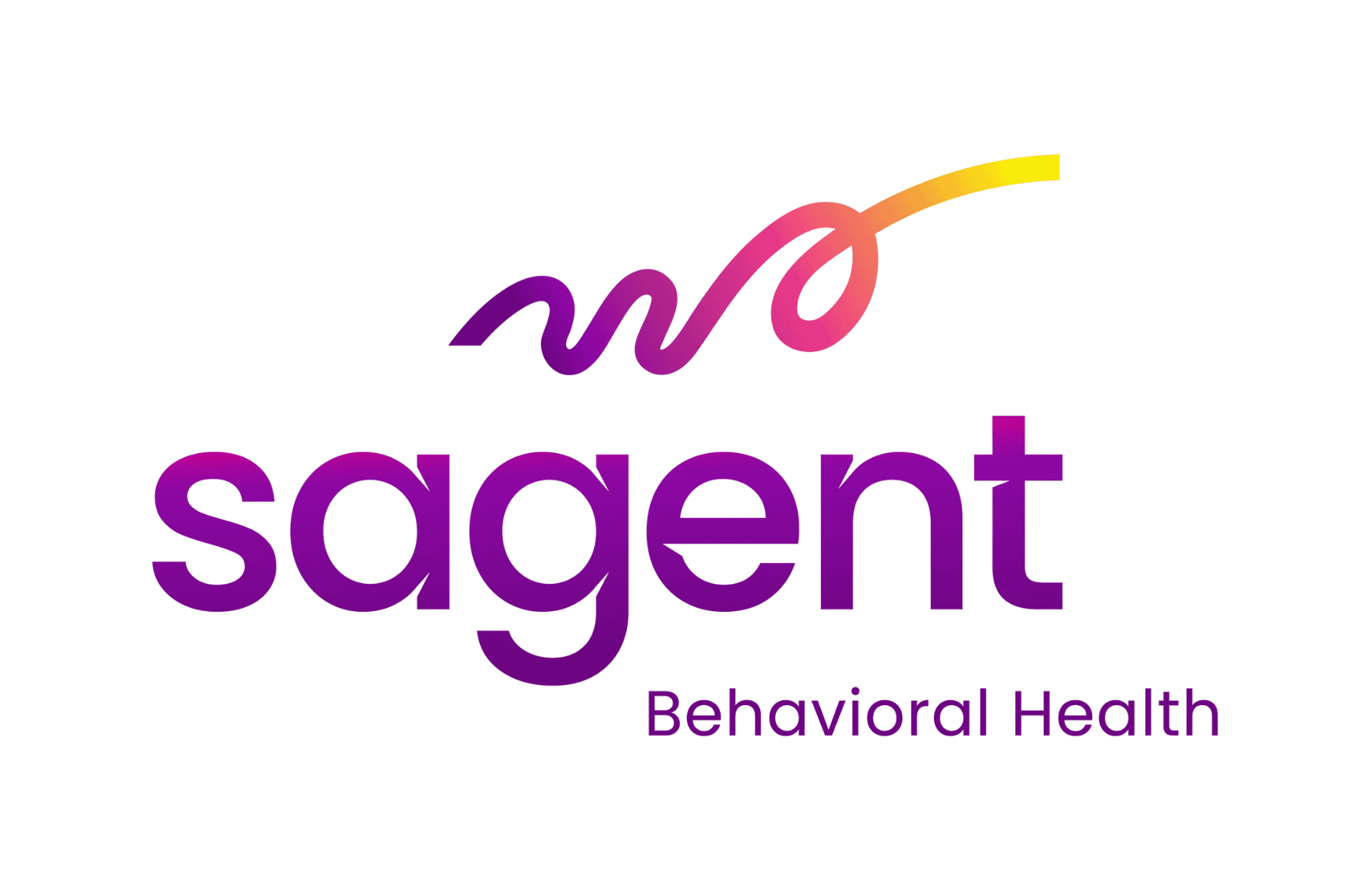 Sagent Behavioral Health logo with the word sagent in purple script and a yellow brush stroke above